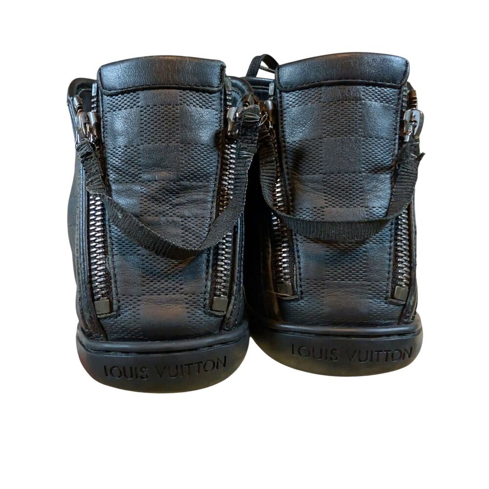 LOUIS VUITTON LV Damier High Top Sneakers Double Zip Black 9.5 Lace Up - Picture 10 of 14